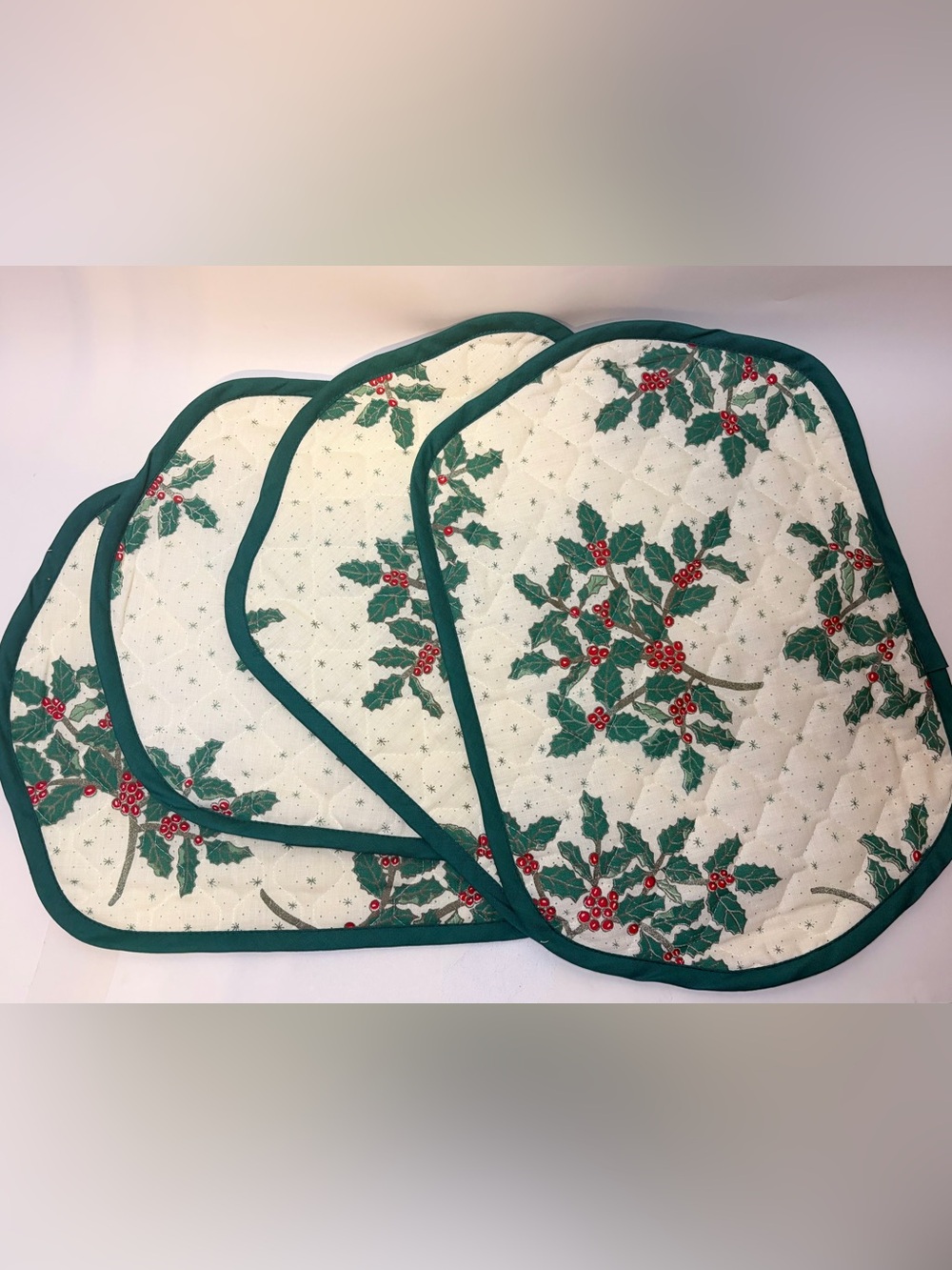 Vintage Christmas Holly Quilted Placemats Set of 4